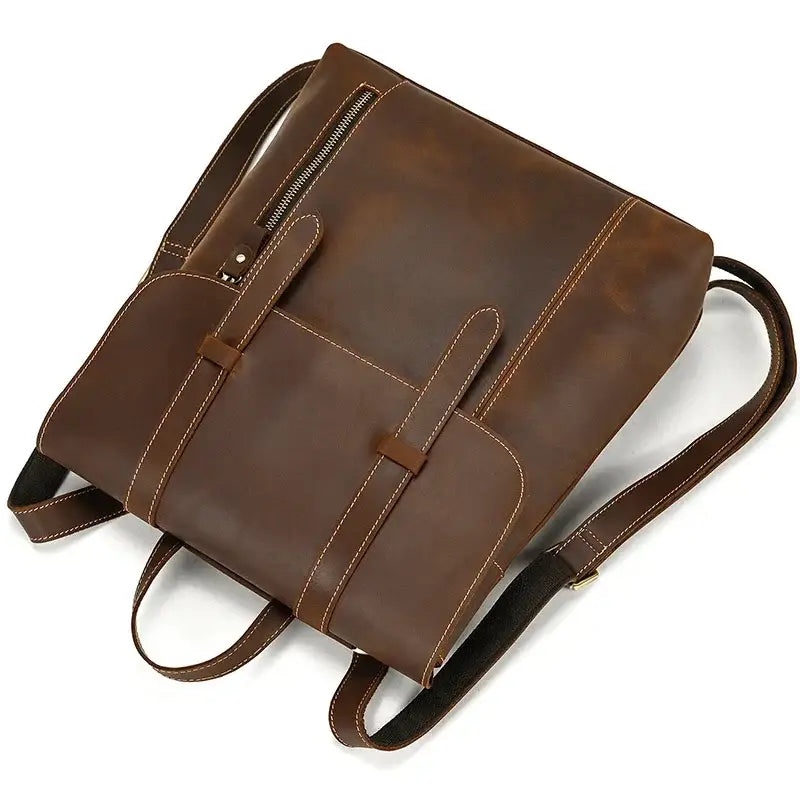 Men’s Crazy Horse Leather Backpack – Flap Front Design