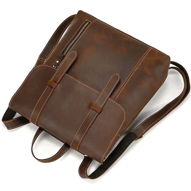 Men’s Crazy Horse Leather Backpack – Flap Front Design