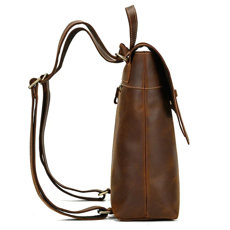 Men’s Crazy Horse Leather Backpack – Flap Front Design