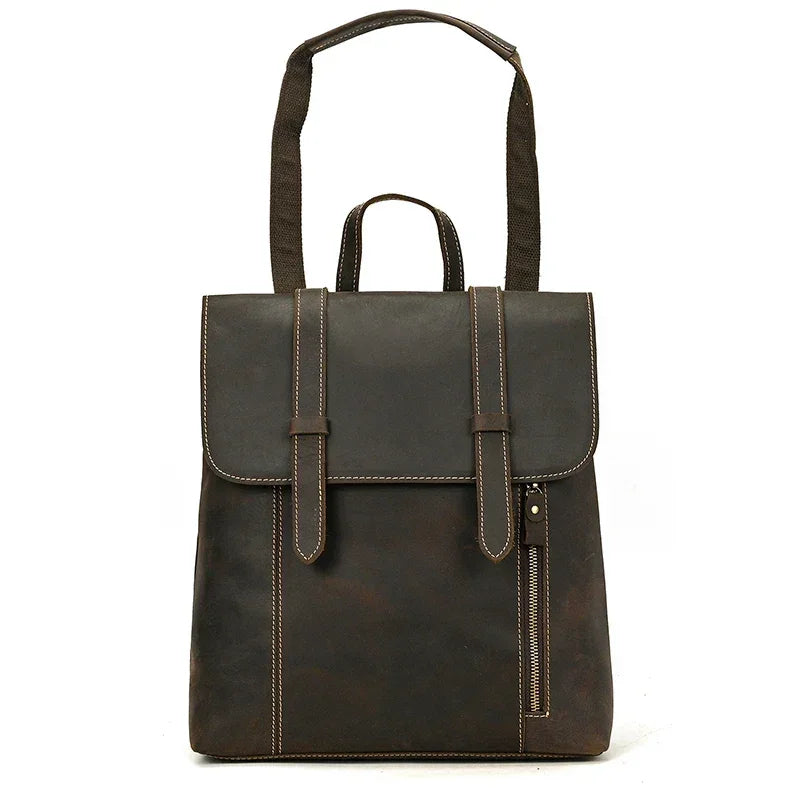 Men’s Crazy Horse Leather Backpack – Flap Front Design