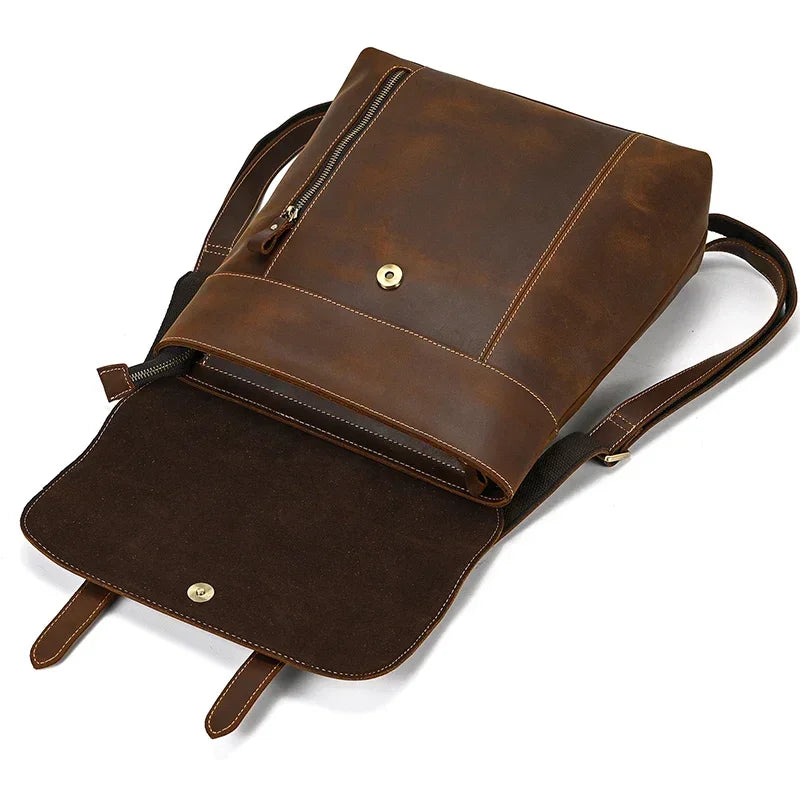 Men’s Crazy Horse Leather Backpack – Flap Front Design