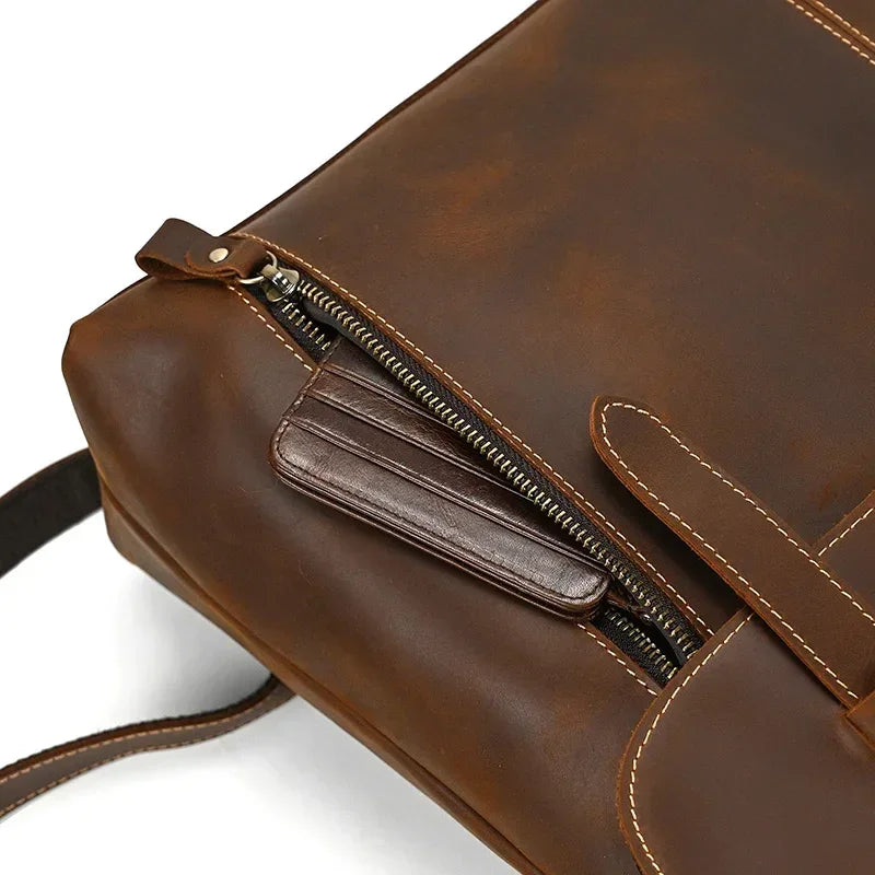 Men’s Crazy Horse Leather Backpack – Flap Front Design