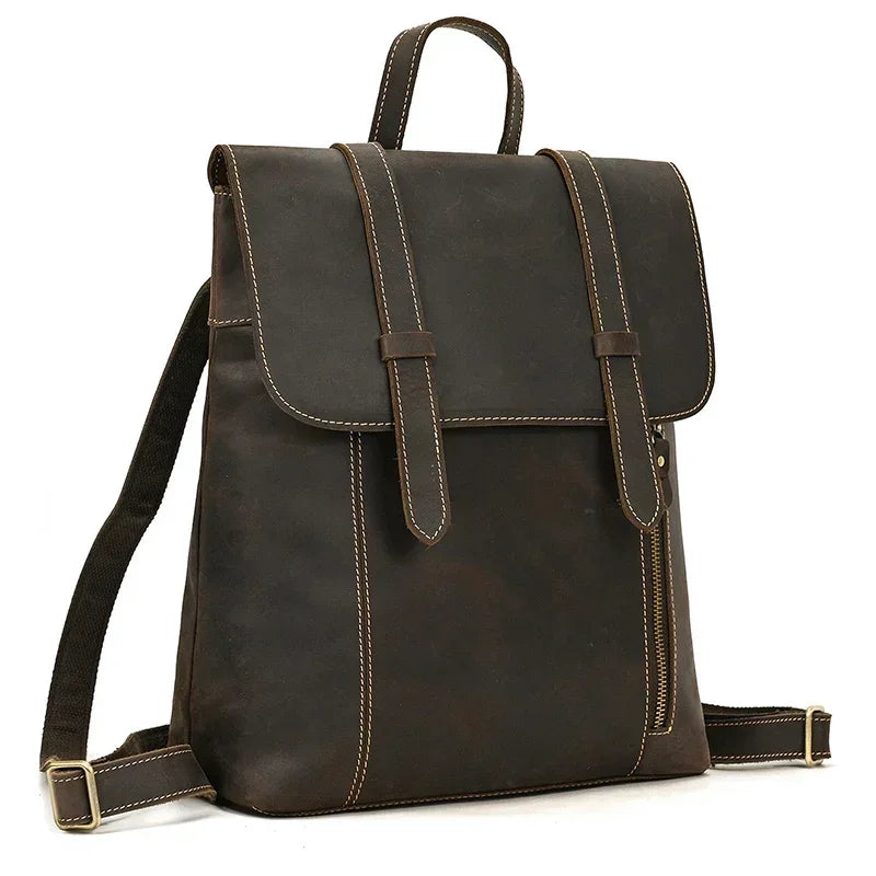 Men’s Crazy Horse Leather Backpack – Flap Front Design