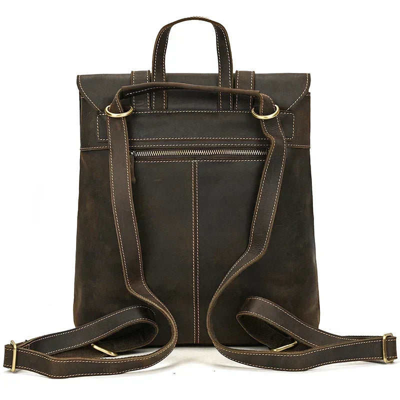 Men’s Crazy Horse Leather Backpack – Flap Front Design