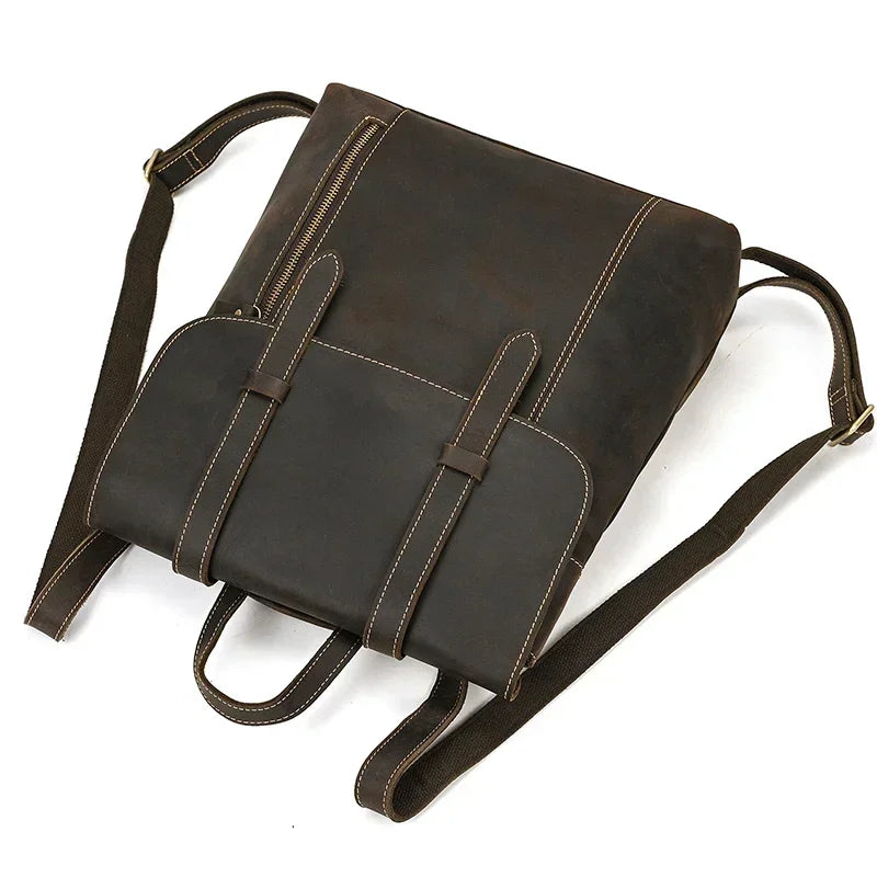 Men’s Crazy Horse Leather Backpack – Flap Front Design