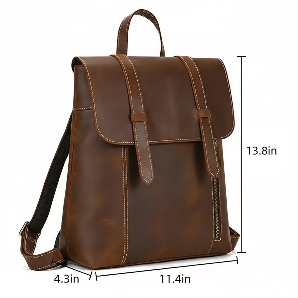 Men’s Crazy Horse Leather Backpack – Flap Front Design