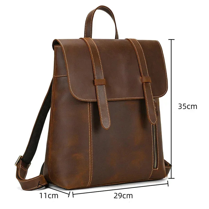 Men’s Crazy Horse Leather Backpack – Flap Front Design