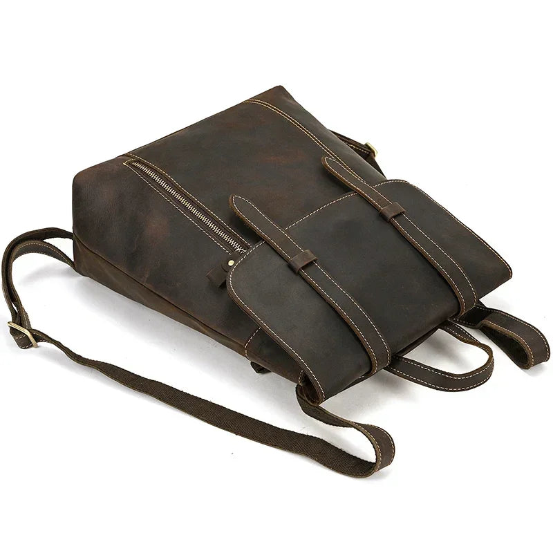 Men’s Crazy Horse Leather Backpack – Flap Front Design
