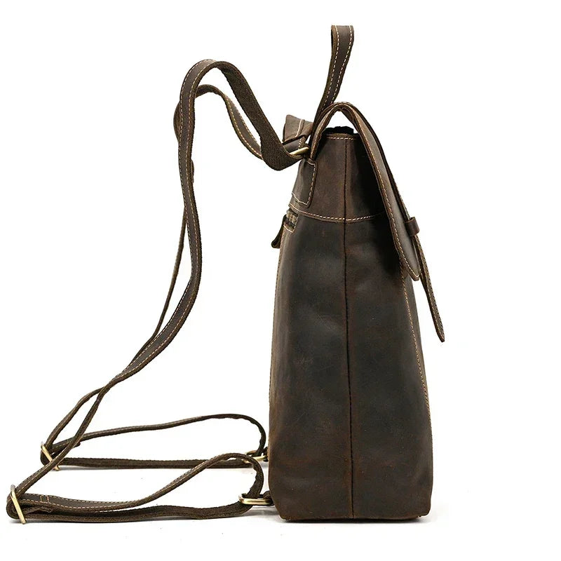 Men’s Crazy Horse Leather Backpack – Flap Front Design