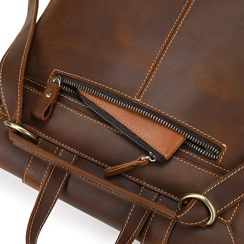 Men’s Crazy Horse Leather Backpack – Flap Front Design