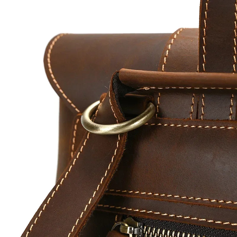 Men’s Crazy Horse Leather Backpack – Flap Front Design