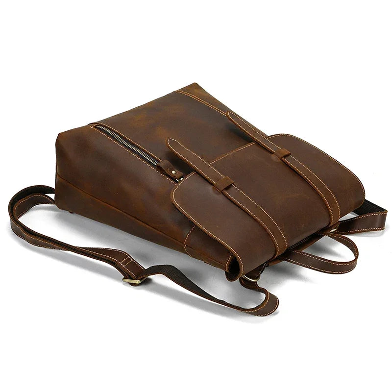 Men’s Crazy Horse Leather Backpack – Flap Front Design