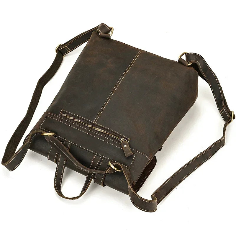 Men’s Crazy Horse Leather Backpack – Flap Front Design
