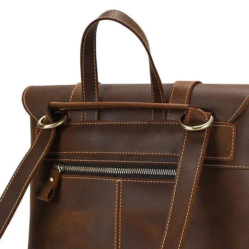 Men’s Crazy Horse Leather Backpack – Flap Front Design