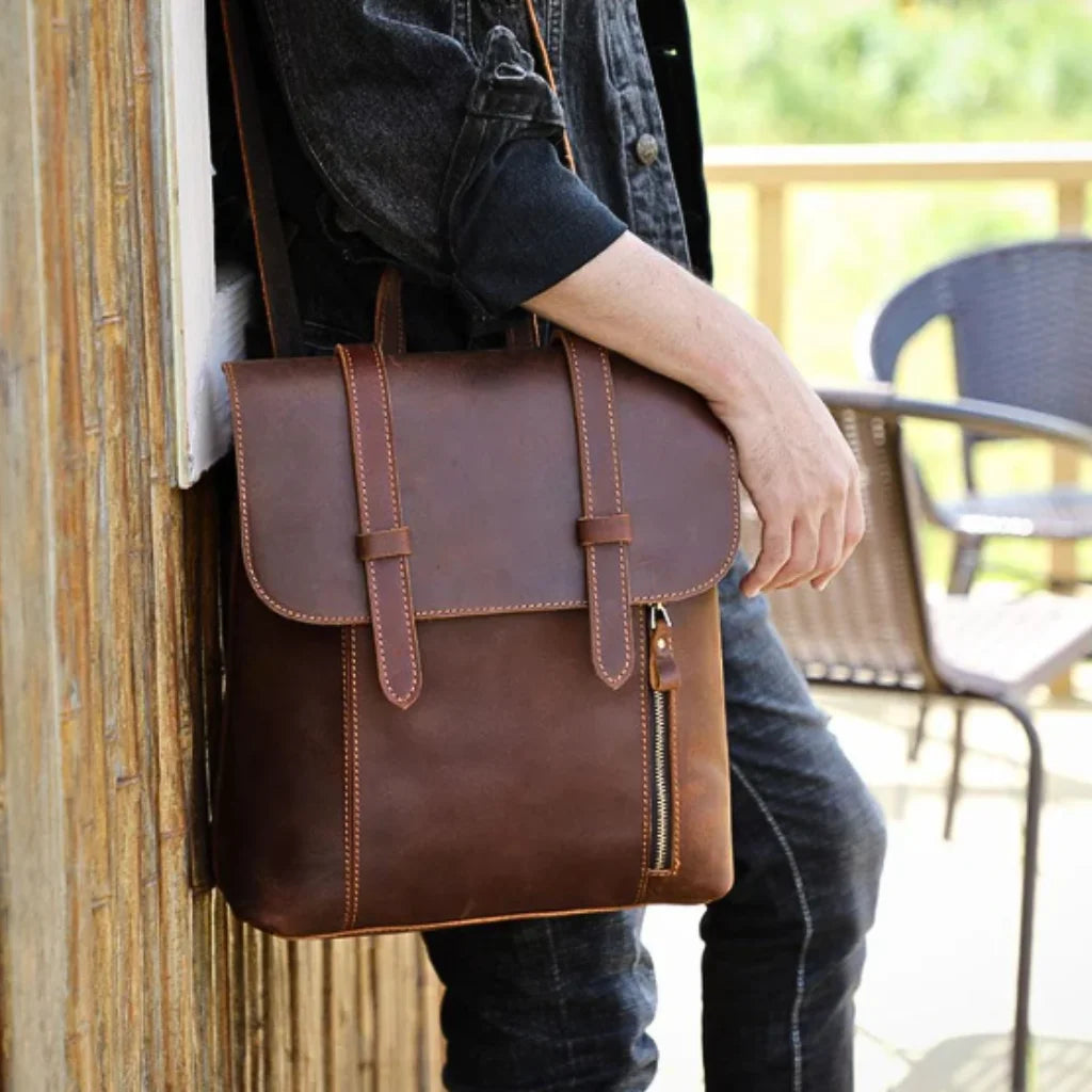 Men’s Crazy Horse Leather Backpack – Flap Front Design
