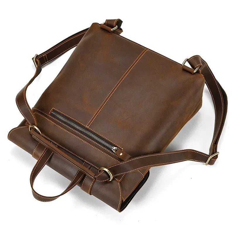 Men’s Crazy Horse Leather Backpack – Flap Front Design