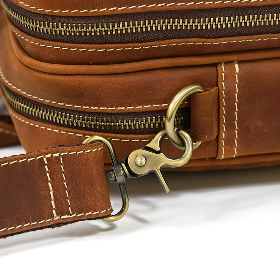 Men’s Crazy Horse Leather Briefcase – Brown Double Compartment