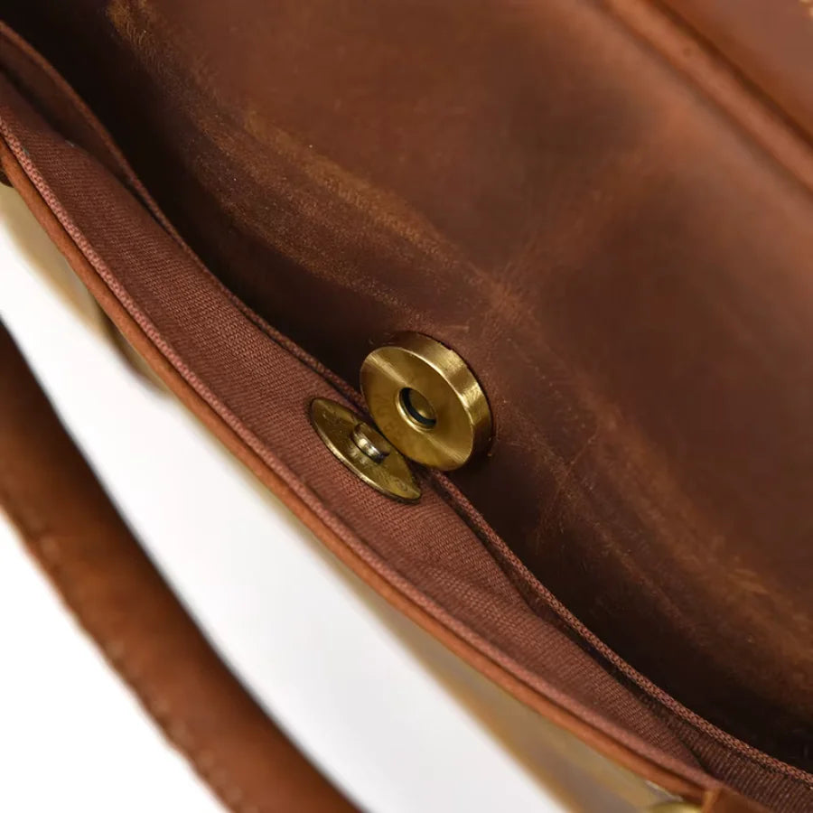 Men’s Crazy Horse Leather Briefcase – Brown Double Compartment