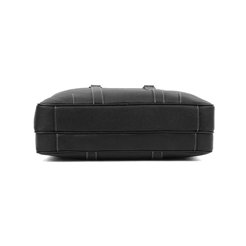 Men’s Double-Zip Leather Briefcase - Black Pebbled Cowhide with Document Section