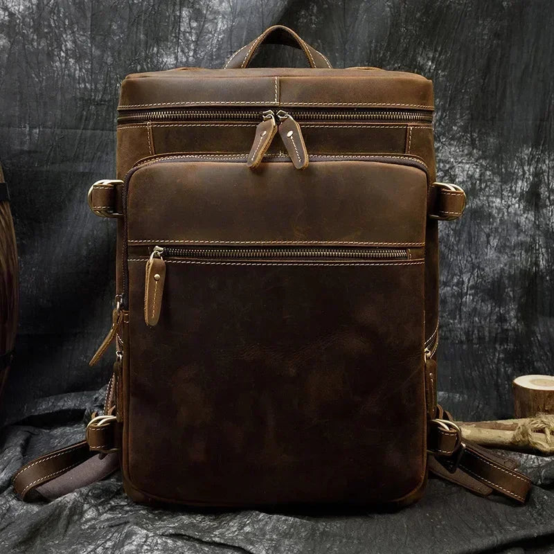 Men’s Full-Grain Cowhide Leather Backpack – Vintage Work & Daily Carry Bag