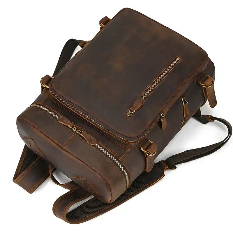 Men’s Full-Grain Cowhide Leather Backpack – Vintage Work & Daily Carry Bag
