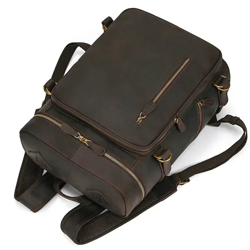 Men’s Full-Grain Cowhide Leather Backpack – Vintage Work & Daily Carry Bag