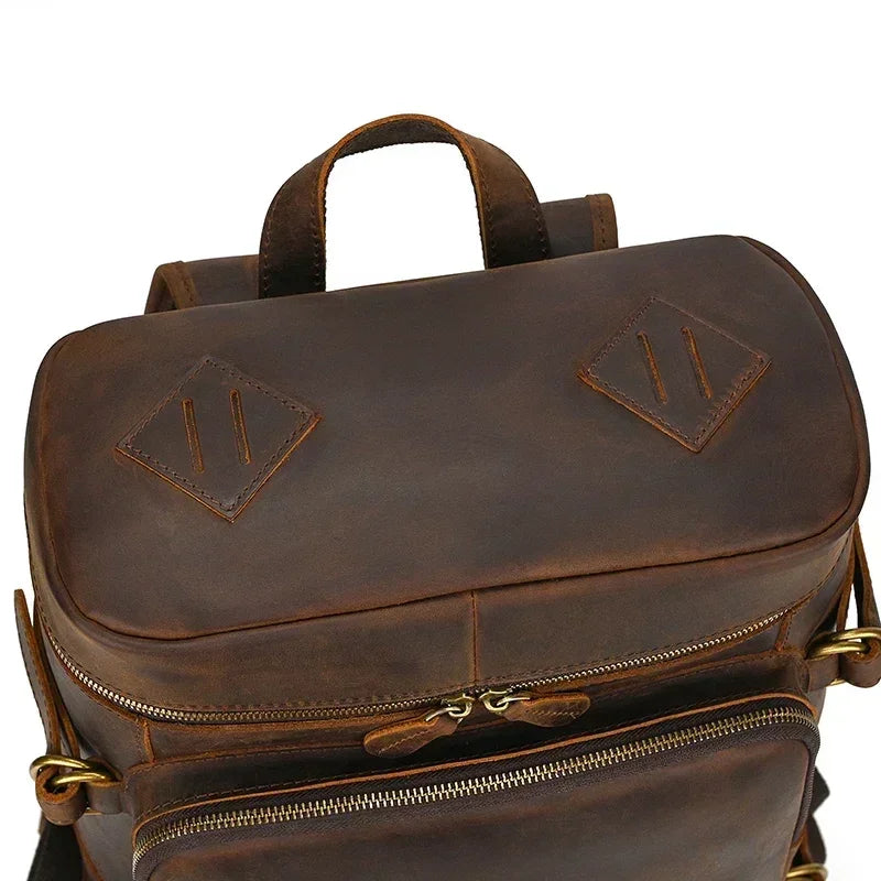 Men’s Full-Grain Cowhide Leather Backpack – Vintage Work & Daily Carry Bag