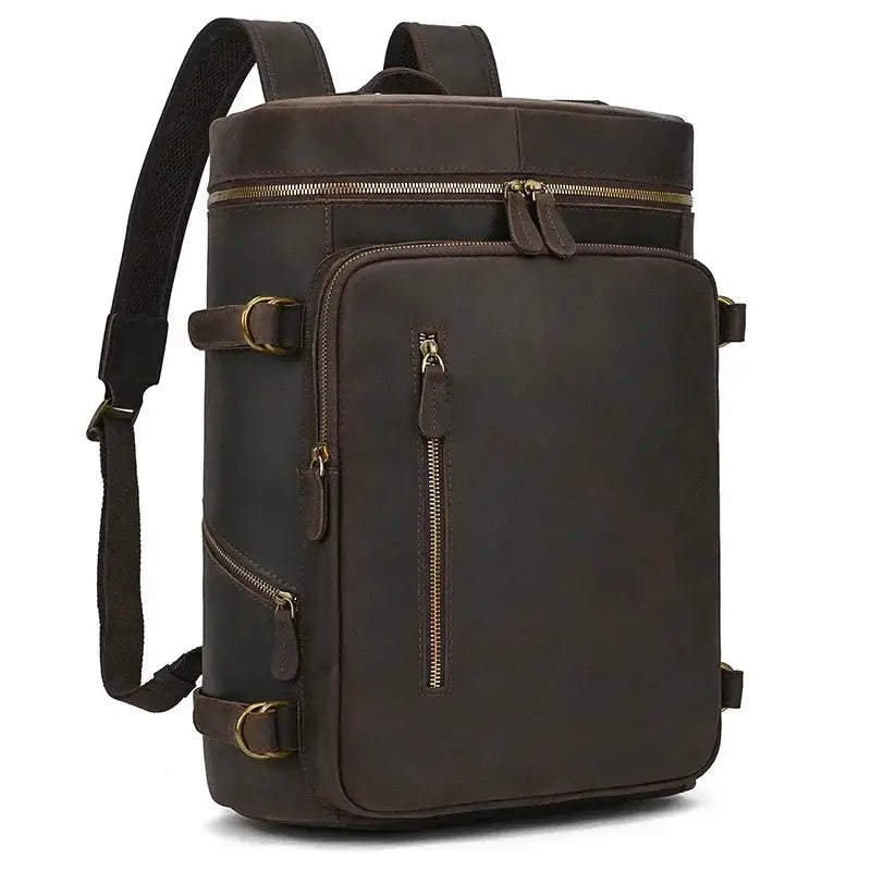 Men’s Full-Grain Cowhide Leather Backpack – Vintage Work & Daily Carry Bag