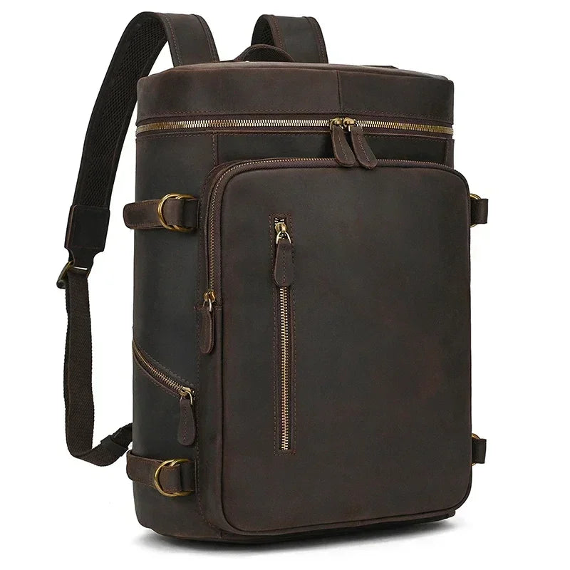 Men’s Full-Grain Cowhide Leather Backpack – Vintage Work & Daily Carry Bag