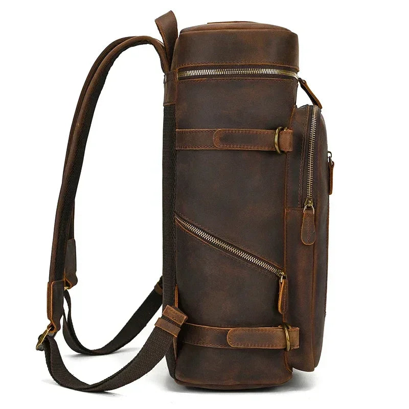 Men’s Full-Grain Cowhide Leather Backpack – Vintage Work & Daily Carry Bag