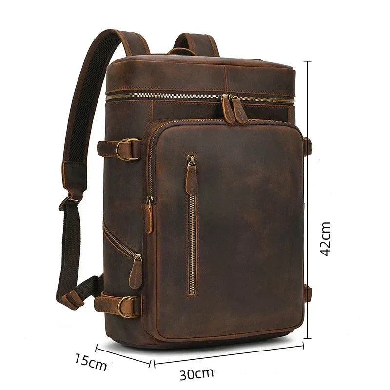 Men’s Full-Grain Cowhide Leather Backpack – Vintage Work & Daily Carry Bag