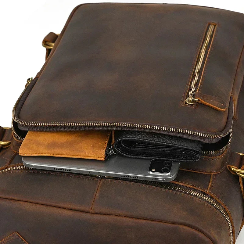 Men’s Full-Grain Cowhide Leather Backpack – Vintage Work & Daily Carry Bag