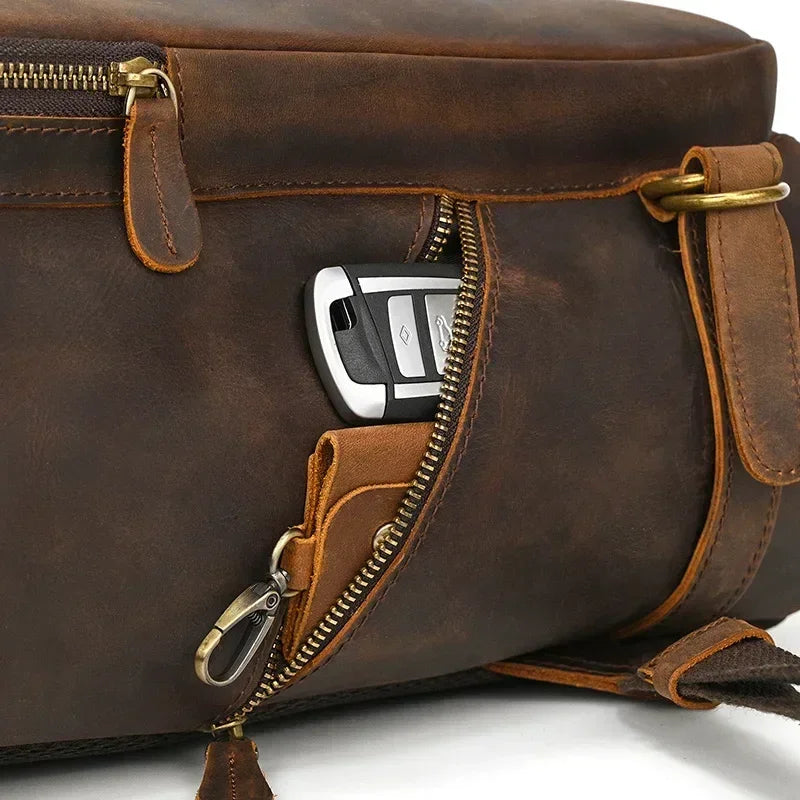 Men’s Full-Grain Cowhide Leather Backpack – Vintage Work & Daily Carry Bag