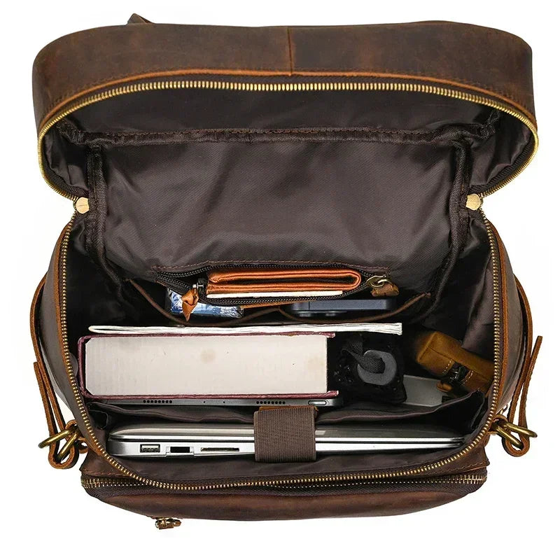 Men’s Full-Grain Cowhide Leather Backpack – Vintage Work & Daily Carry Bag