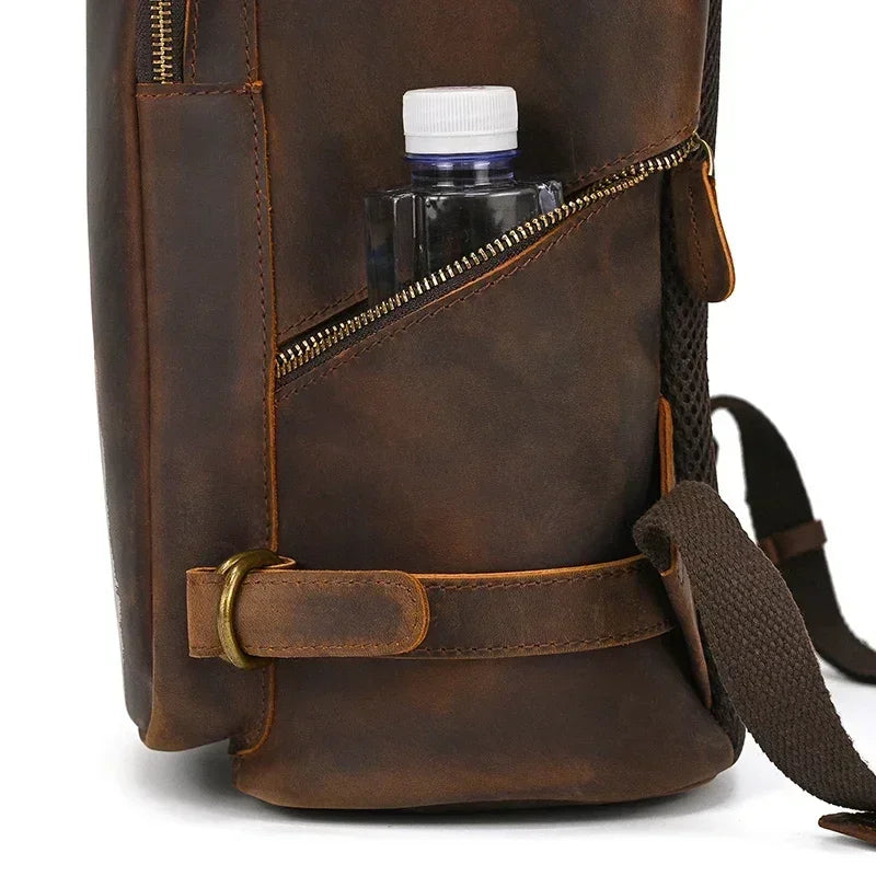 Men’s Full-Grain Cowhide Leather Backpack – Vintage Work & Daily Carry Bag