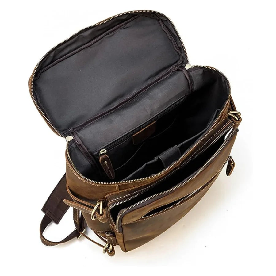Men’s Full-Grain Cowhide Leather Backpack – Vintage Work & Daily Carry Bag
