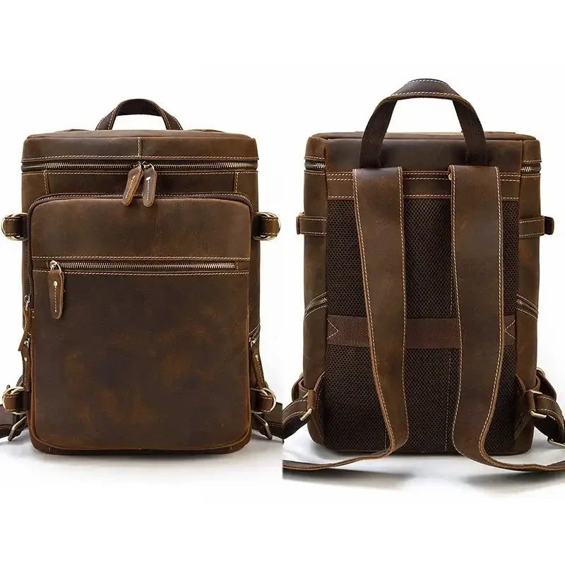 Men’s Full-Grain Cowhide Leather Backpack – Vintage Work & Daily Carry Bag