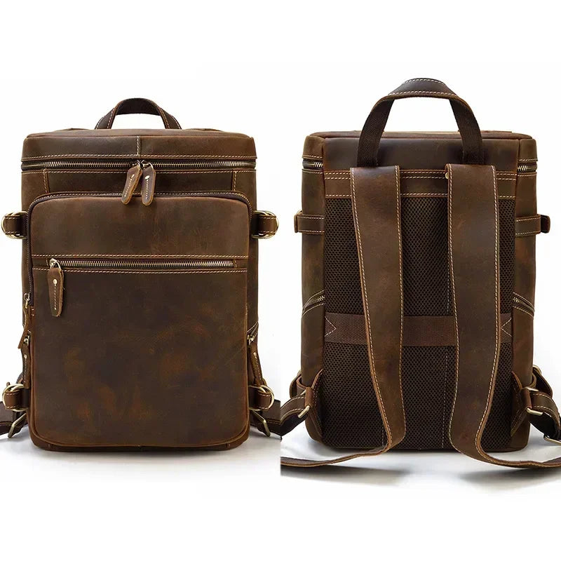 Men’s Full-Grain Cowhide Leather Backpack – Vintage Work & Daily Carry Bag