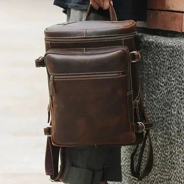 Men’s Full-Grain Cowhide Leather Backpack – Vintage Work & Daily Carry Bag