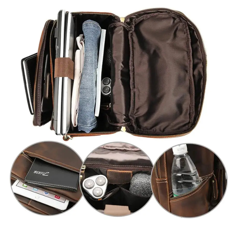 Men’s Full-Grain Cowhide Leather Backpack – Vintage Work & Daily Carry Bag