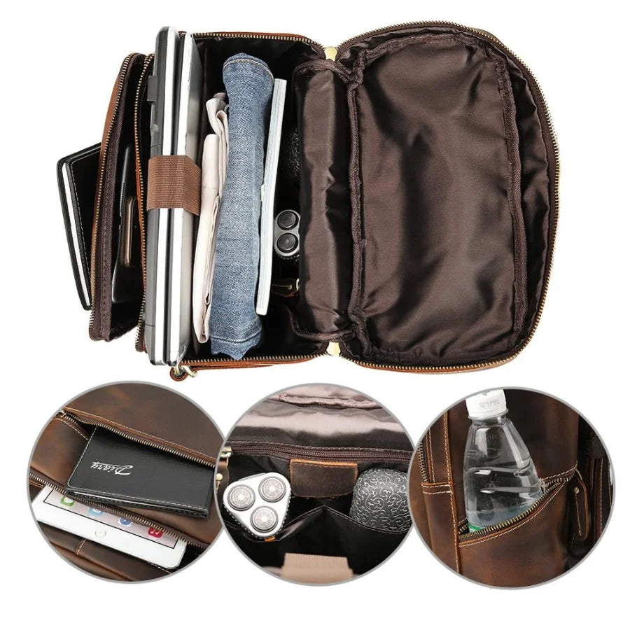 Men’s Full-Grain Cowhide Leather Backpack – Vintage Work & Daily Carry Bag