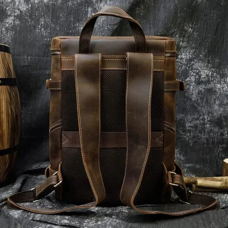 Men’s Full-Grain Cowhide Leather Backpack – Vintage Work & Daily Carry Bag