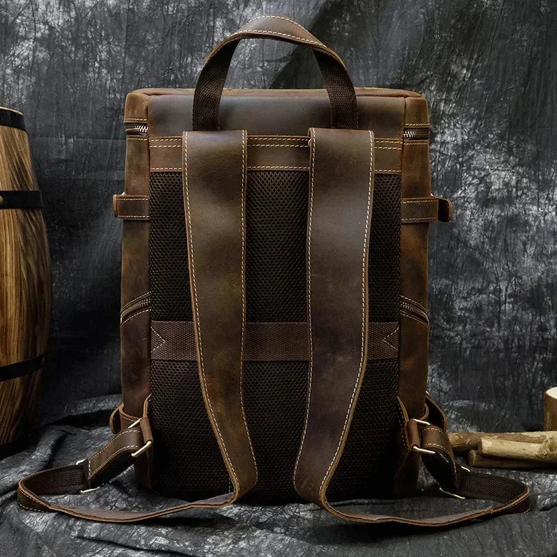 Men’s Full-Grain Cowhide Leather Backpack – Vintage Work & Daily Carry Bag