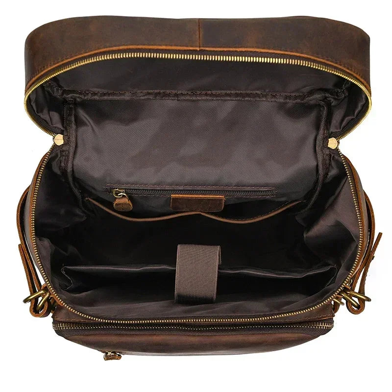 Men’s Full-Grain Cowhide Leather Backpack – Vintage Work & Daily Carry Bag
