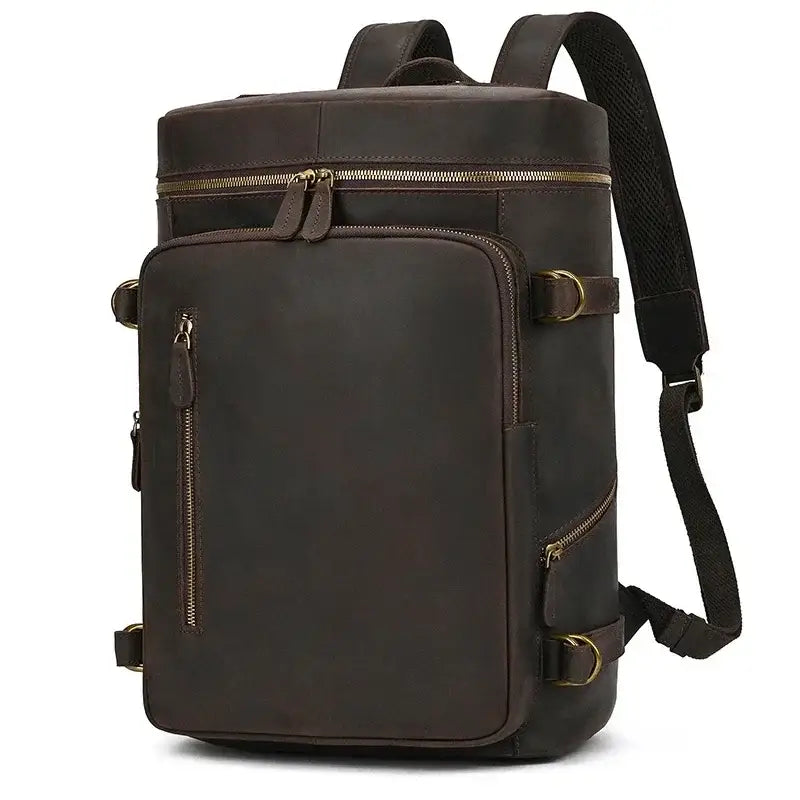 Men’s Full-Grain Cowhide Leather Backpack – Vintage Work & Daily Carry Bag - Dark brown