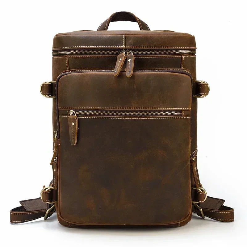 Men’s Full-Grain Cowhide Leather Backpack – Vintage Work & Daily Carry Bag