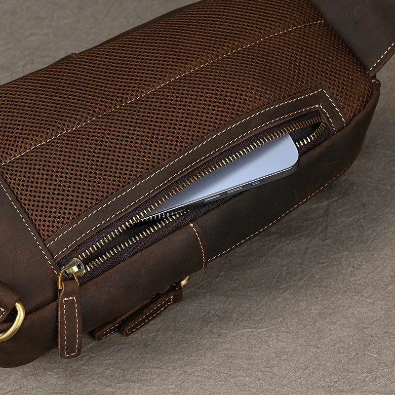 Men’s Full Grain Leather Sling Bag – Crazy Horse One Strap Pack