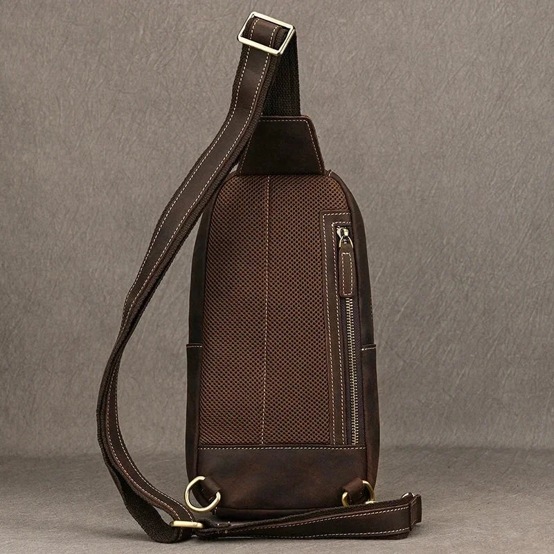 Men’s Full Grain Leather Sling Bag – Crazy Horse One Strap Pack