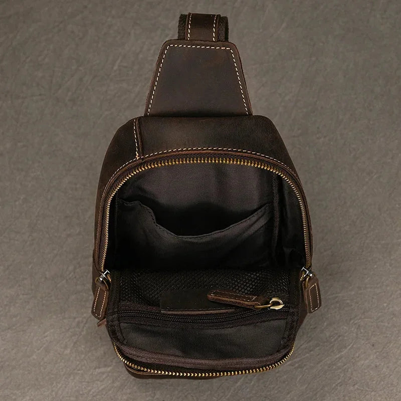 Men’s Full Grain Leather Sling Bag – Crazy Horse One Strap Pack