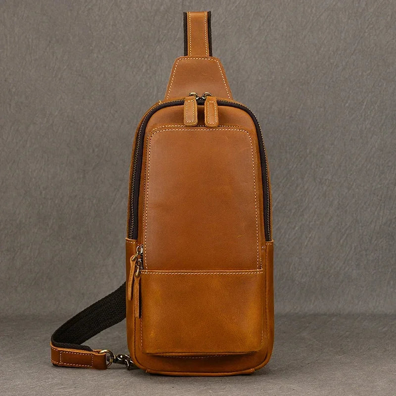 Men’s Full Grain Leather Sling Bag – Crazy Horse One Strap Pack